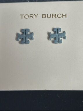 Tory Burch Powder Blue Double-T Stud Earrings